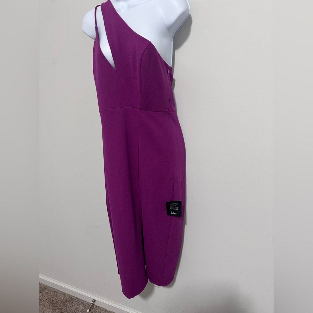 Lulu's Vibrant Purple Flirtatious Features Purple One-Shoulder Midi Dress - Picture 4 of 11